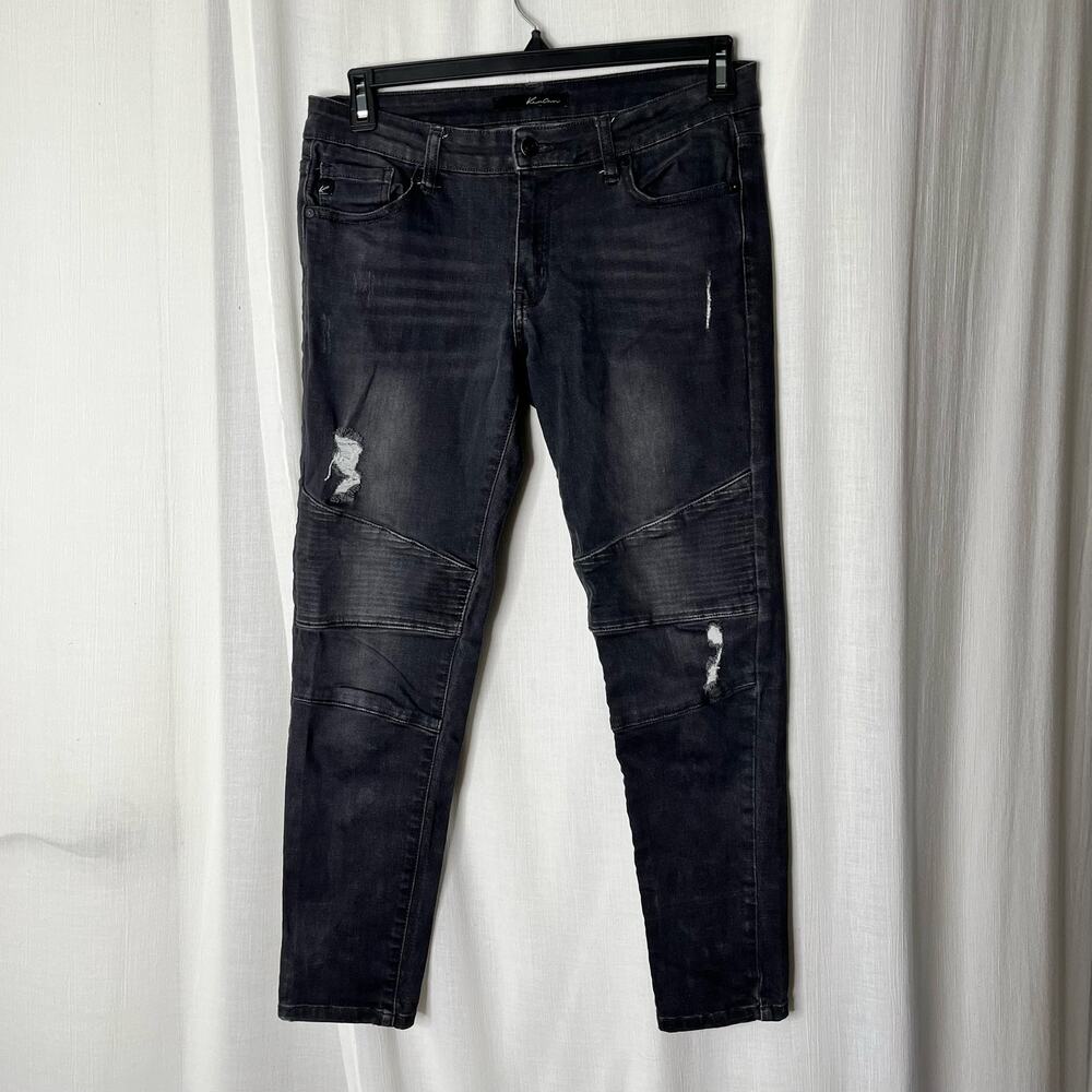 Kancan Black Distressed Moto Jeans Size 11